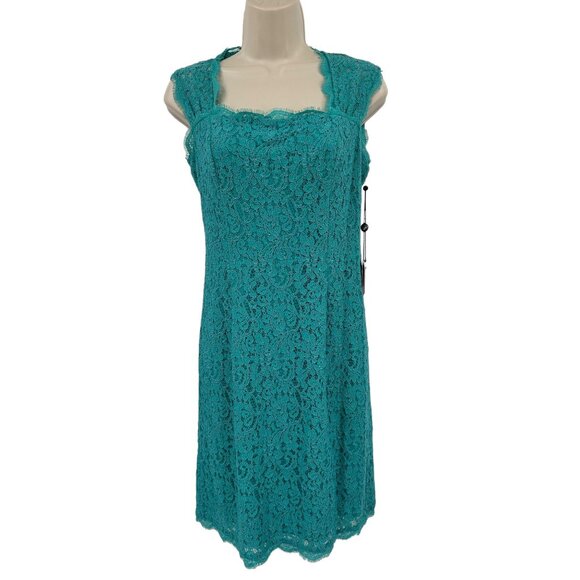 Adrianna Papell Jade Green Cap Sleeve Lace Cocktail Party Date Mini Dress 6 - Picture 2 of 10